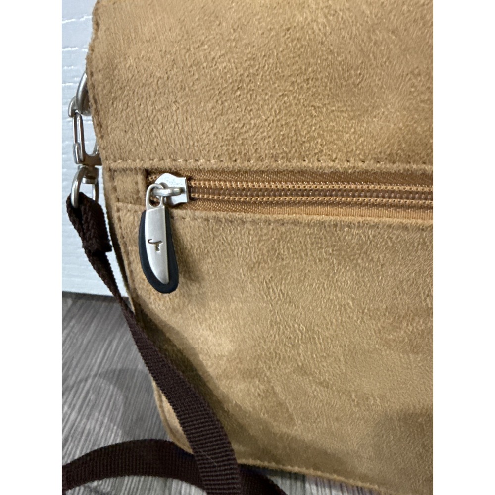 Travelon Tan Faux Suede‎ Crossbody Bag Travel Purse with Built-in Wallet - Picture 2 of 11